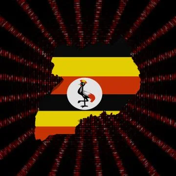 Uganda map flag on red hex code burst illustration Stock Illustration