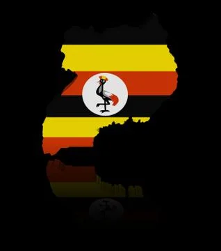 Uganda map flag with reflection illustration Stock Illustration