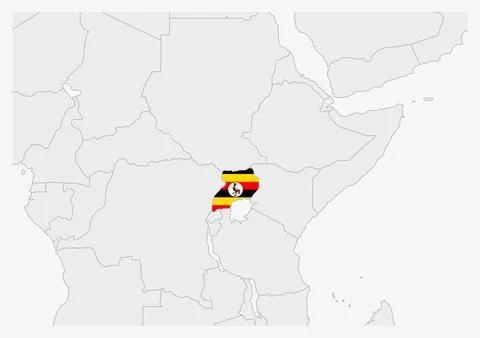 Uganda map highlighted in Uganda flag colors Stock Illustration