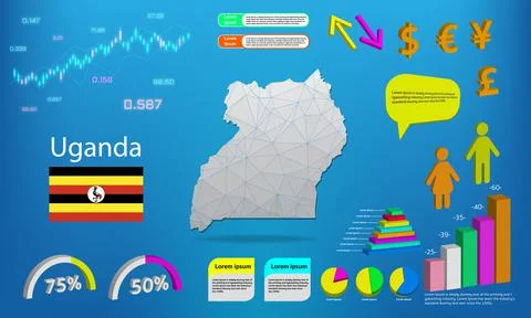 Uganda map info graphics - charts, symbols, elements and icons collection. De Illustrazione stock