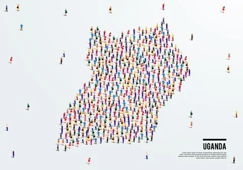 Uganda Map. Large group of people form to create a shape of Uganda Map. Stock Illustration