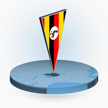 Uganda map in round isometric style with triangular 3D flag of Uganda Ilustração Stock