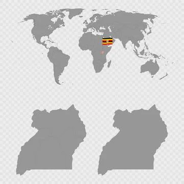 Uganda Map Set with World Location. Stock Illustration