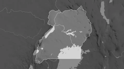Uganda map - solid. Regions. Grayscale. Labels Stock Footage 322898118