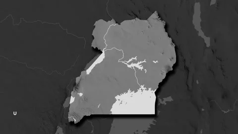 Uganda map - solid. Shadow. Grayscale. Labels Stock Footage 322902515