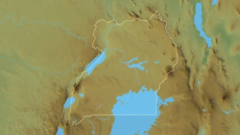 Uganda map - zoom. Border. Physical. Stock Footage 178483969