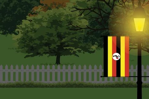 Uganda Night Trees Lamp Vector Illustration Stock Illustration
