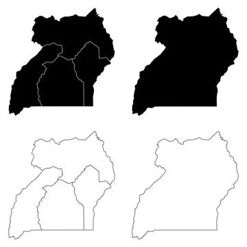 Uganda Outline and Solid Fill Map Set. Stock Illustration
