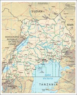 Uganda physiography map Stock Illustration