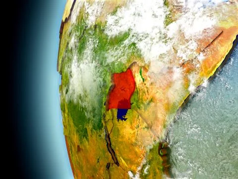 Uganda on planet Earth from space Stock Illustration
