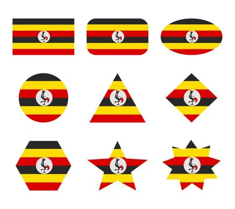 Uganda set of flags with geometric shapes Stock Illustration