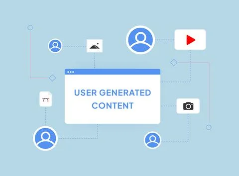 UGC - User-generated content concept. Consumer generated or created by customers Stock Illustration