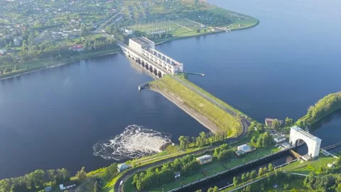 Uglich, Russia. Uglich Pound Lock. Gateway Water discharge. Early morning, Stock Footage
