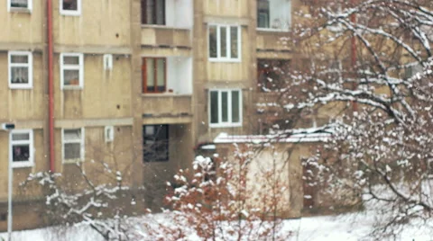 Ugly City Winter SnowFall, Front focused Stock Footage 59891802