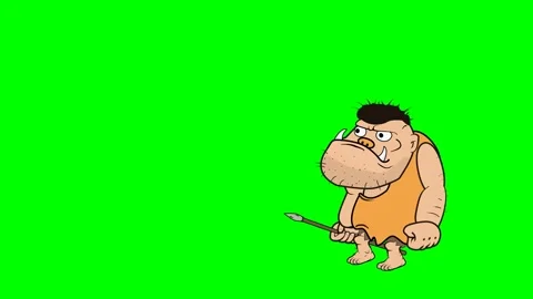 Ugly giant or demon with sharp teeth and a spear in hand and hungry in search an Stock Footage 285950895