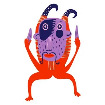 Ugly red devil with a face in the mask . Strange Halloween characters. Vibrant Stock Illustration