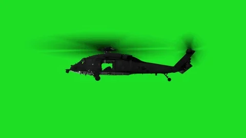 UH-60 Black Hawk Helicopter Flying on Green Screen Side View Stock Footage 73752932