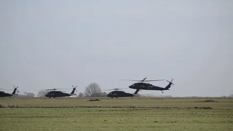 UH-60 Black Hawk hovering at low level at Chièvres Air Base, Belgium Stock Footage 102944510