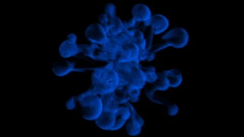 UHD 3D animation of the blue ink in a liquid against the black background Video stock 105437649