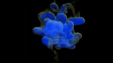 UHD 3D animation of the blue ink in a liquid against the black background Stockbeeldmateriaal 109320401