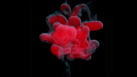 UHD 3D animation of the red ink in a liquid against the black background Video stock 109324092