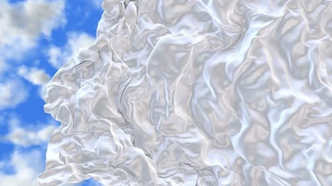 UHD 3D animation of the white waving cloth revealing a blue cloudy sky Stock-Footage 108423513