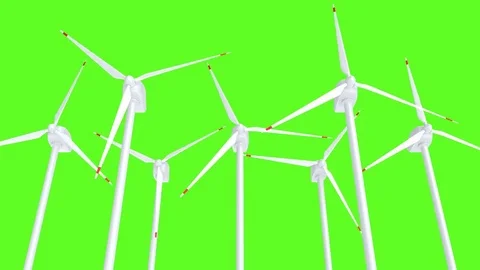 UHD 3D looping animation of the wind turbine against green Stockbeeldmateriaal 71053848