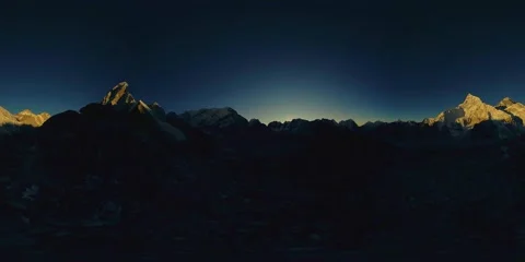 UHD 4K 360 VR of Mount Everest golden sunrise time lapse. The sunlight on the Stock Footage 141478318