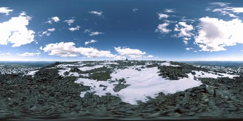 UHD 4K 360 VR timelapse of snowy mount top. The sunlight on the peak and ice Video stock 129759565