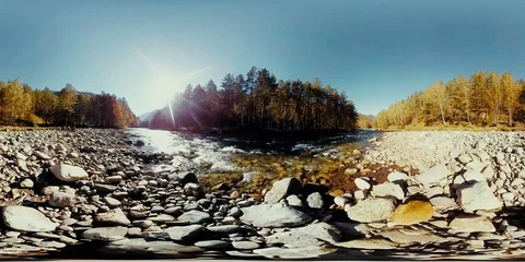 UHD 4K 360 VR Virtual Reality of a river flows over rocks in beautiful mountain Vidéo 72522615