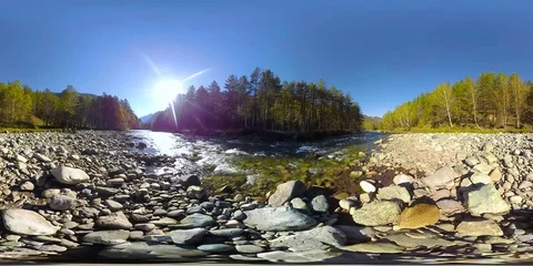 UHD 4K 360 VR Virtual Reality of a river flows over rocks in beautiful mountain Stock Footage