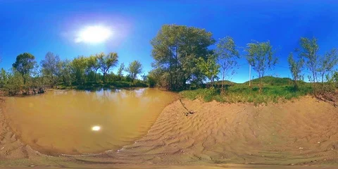 UHD 4K 360 VR Virtual Reality of a river flows over rocks in beautiful mountain Stock Footage 79052589