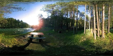 UHD 4K 360 VR Virtual Reality of a river flows over rocks in beautiful mountain Stock Footage