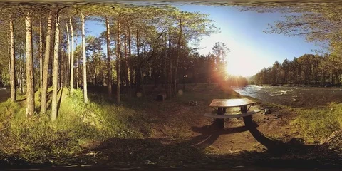 UHD 4K 360 VR Virtual Reality of a river flows over rocks in beautiful mountain Stock Footage