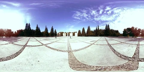 UHD 4K 360 VR Virtual Reality of a city park recreation area. Trees and green Stock Footage 82043879