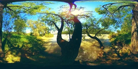 UHD 4K 360 VR Virtual Reality of a river flows over rocks in beautiful mountain Stock Footage 86007949
