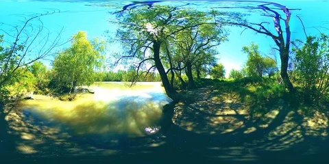 UHD 4K 360 VR Virtual Reality of a river flows over rocks in beautiful mountain Stock Footage 86008382