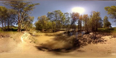 UHD 4K 360 VR Virtual Reality of a river flows over rocks in beautiful mountain Stock Footage 86008641
