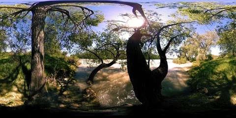 UHD 4K 360 VR Virtual Reality of a river flows over rocks in beautiful mountain Stock Footage 86621352