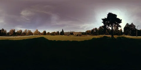 UHD 4K 360 VR Virtual Reality of a city park recreation area. Trees and green Stock Footage 86622838