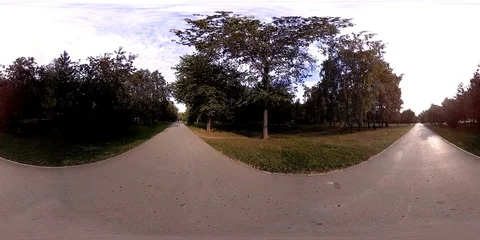 UHD 4K 360 VR Virtual Reality of a city park recreation area. Trees and green Stock Footage 87633000