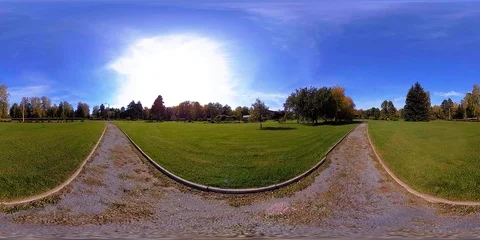 UHD 4K 360 VR Virtual Reality of a city park recreation area. Trees and green Video stock 90771157