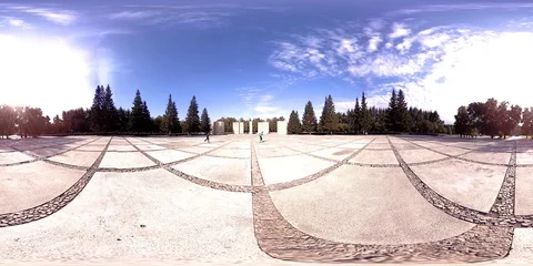 UHD 4K 360 VR Virtual Reality of a city park recreation area. Trees and green Stock Footage 94242477