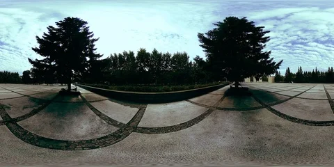 UHD 4K 360 VR Virtual Reality of a city park recreation area. Trees and green Stock Footage 94242928