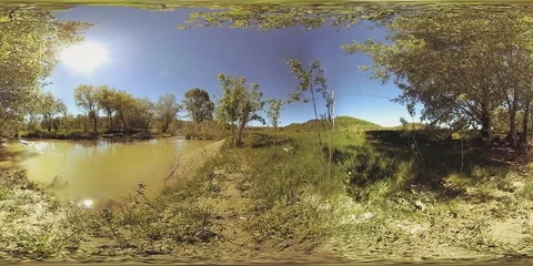 UHD 4K 360 VR Virtual Reality of a river flows over rocks in beautiful mountain Stock Footage 116407344