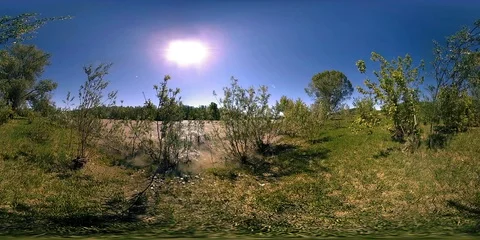 UHD 4K 360 VR Virtual Reality of a river flows over rocks in beautiful mountain Stock Footage 116407955