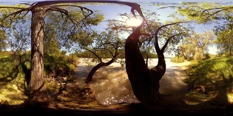 UHD 4K 360 VR Virtual Reality of a river flows over rocks in beautiful mountain Stock Footage 116408740