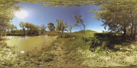 UHD 4K 360 VR Virtual Reality of a river flows over rocks in beautiful mountain Stock Footage 119896608