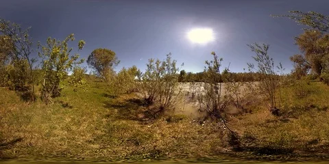 UHD 4K 360 VR Virtual Reality of a river flows over rocks in beautiful mountain Stock Footage 119896654