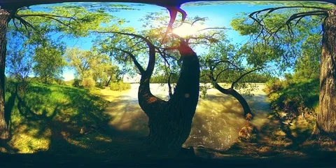 UHD 4K 360 VR Virtual Reality of a river flows over rocks in beautiful mountain Stock Footage 119896775